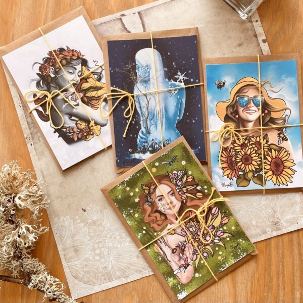 Lot de 4 cartes postales : Allégorie des Saisons
